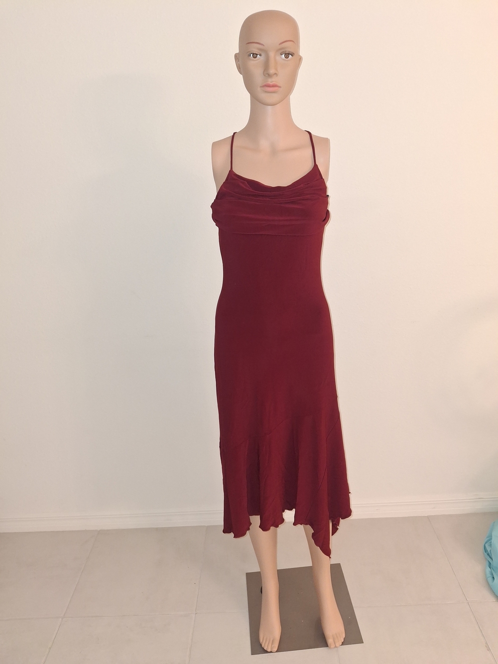 Women's Draped Neck Burgundy Slip Dress